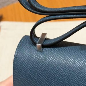 Hermes Constance 18 CM Bag Handmade In Epsom Calfskin Leather Silver Hardware 7P Blue Presse - Image 3