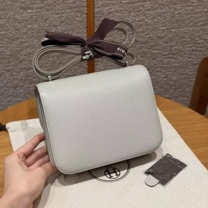 Hermes Constance 18 CM Bag Handmade In Chèvre Calfskin Leather Silver Hardware 80 Girs Perle - Image 2