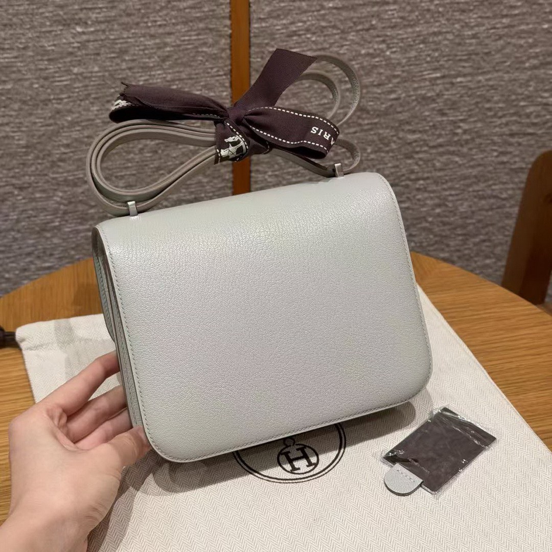 Hermes Constance 18 CM Bag Handmade In Chèvre Calfskin Leather Silver Hardware 80 Girs Perle - Image 2