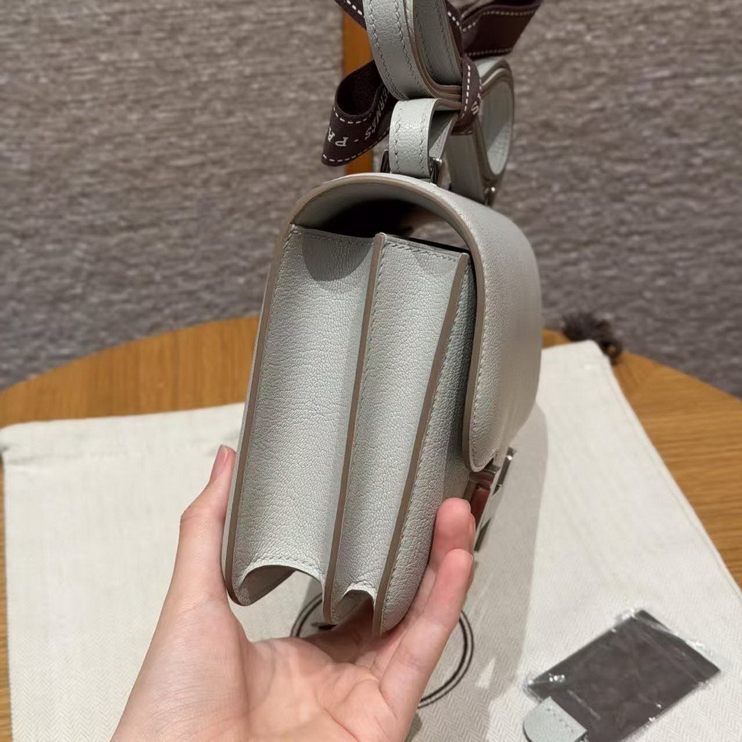 Hermes Constance 18 CM Bag Handmade In Chèvre Calfskin Leather Silver Hardware 80 Girs Perle - Image 21