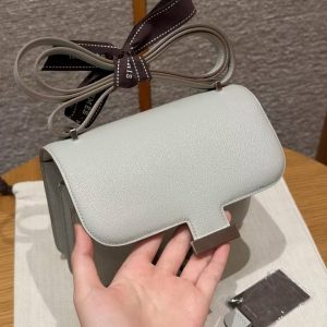 Hermes Constance 18 CM Bag Handmade In Chèvre Calfskin Leather Silver Hardware 80 Girs Perle - Image 14