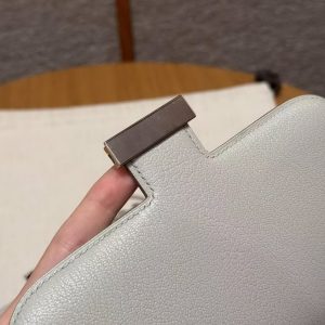 Hermes Constance 18 CM Bag Handmade In Chèvre Calfskin Leather Silver Hardware 80 Girs Perle - Image 13