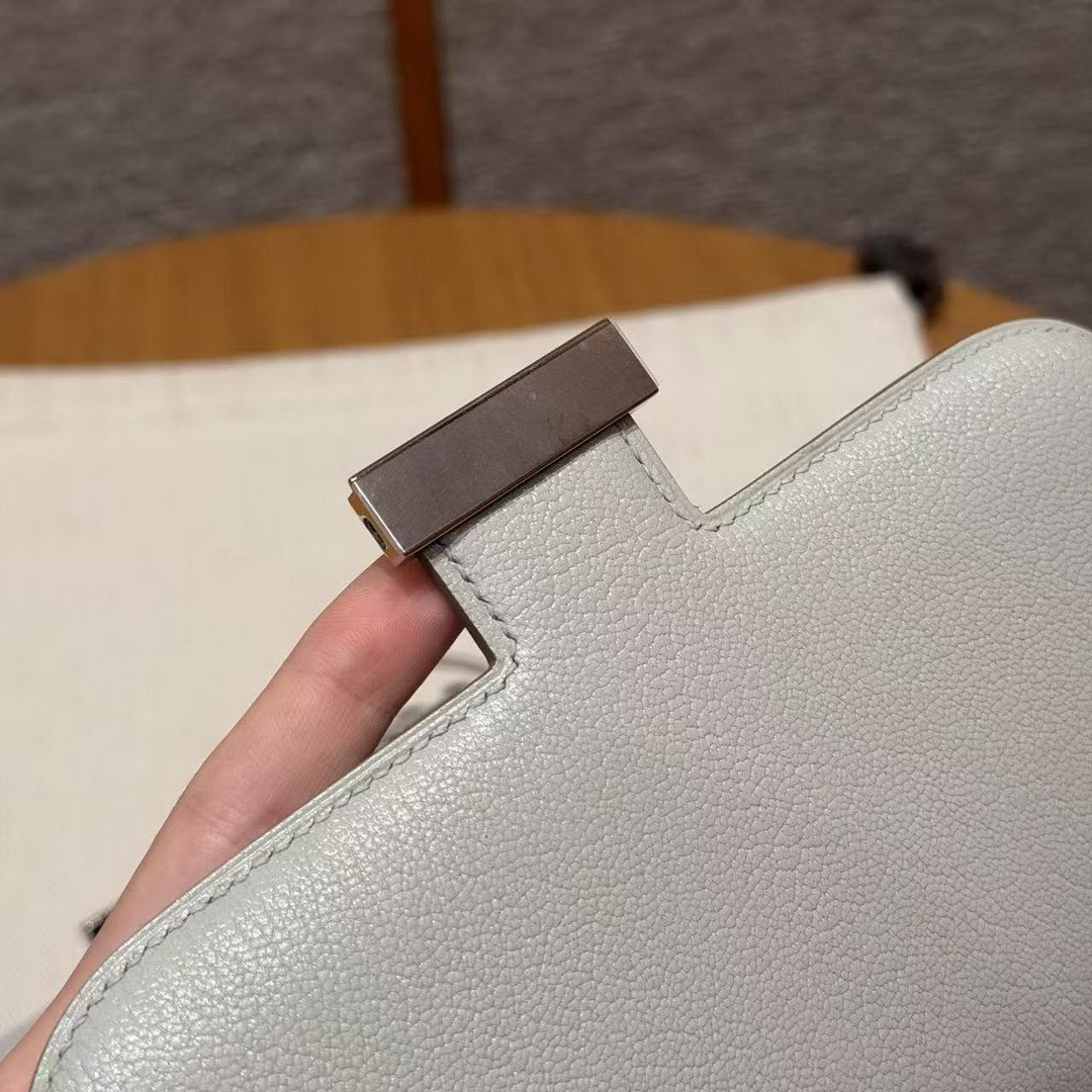 Hermes Constance 18 CM Bag Handmade In Chèvre Calfskin Leather Silver Hardware 80 Girs Perle - Image 13