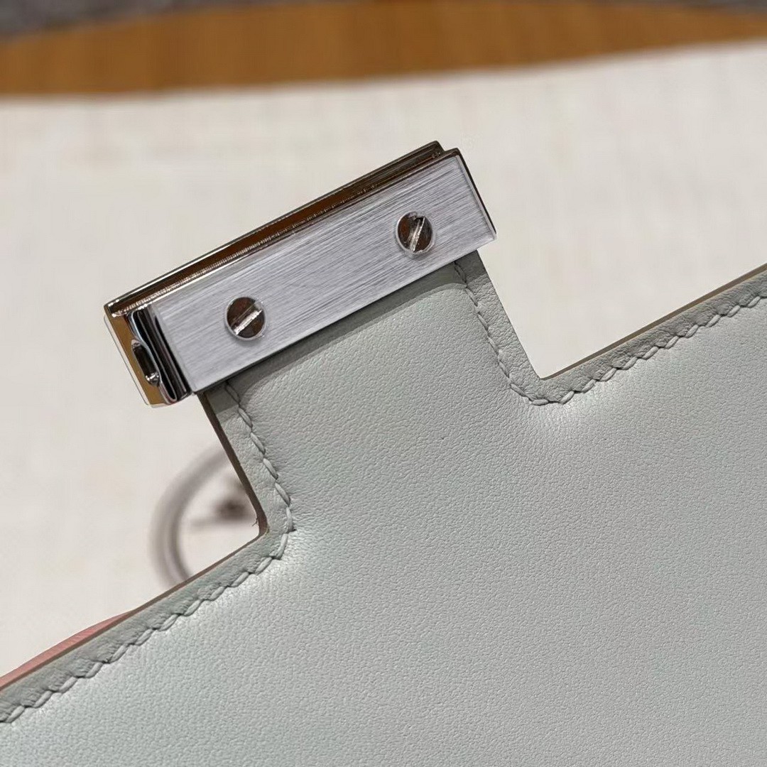 Hermes Constance 18 CM Bag Handmade In Chèvre Calfskin Leather Silver Hardware 80 Girs Perle - Image 12