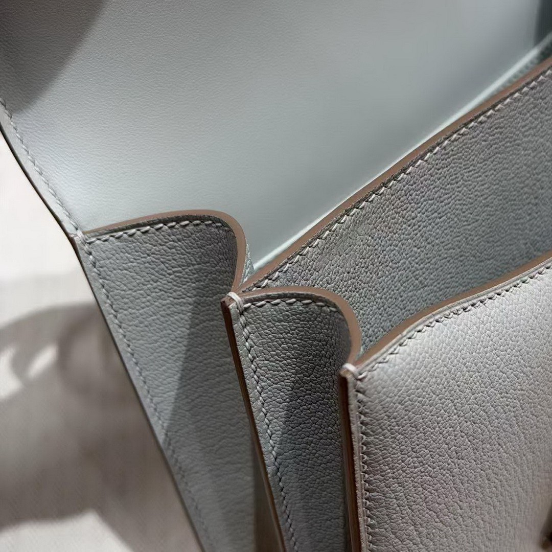 Hermes Constance 18 CM Bag Handmade In Chèvre Calfskin Leather Silver Hardware 80 Girs Perle - Image 11