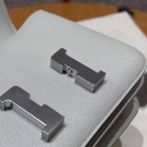 Hermes Constance 18 CM Bag Handmade In Chèvre Calfskin Leather Silver Hardware 80 Girs Perle - Image 10