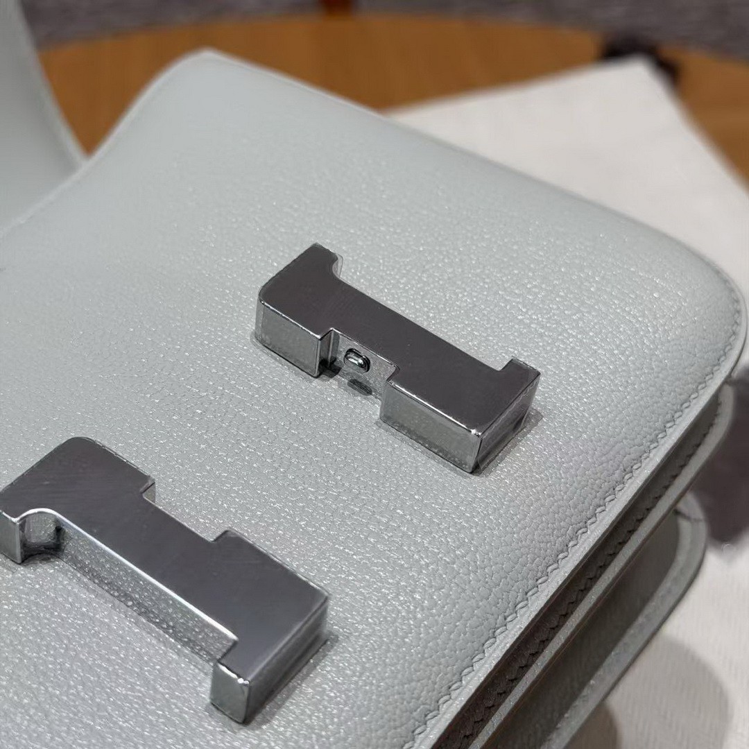Hermes Constance 18 CM Bag Handmade In Chèvre Calfskin Leather Silver Hardware 80 Girs Perle - Image 10