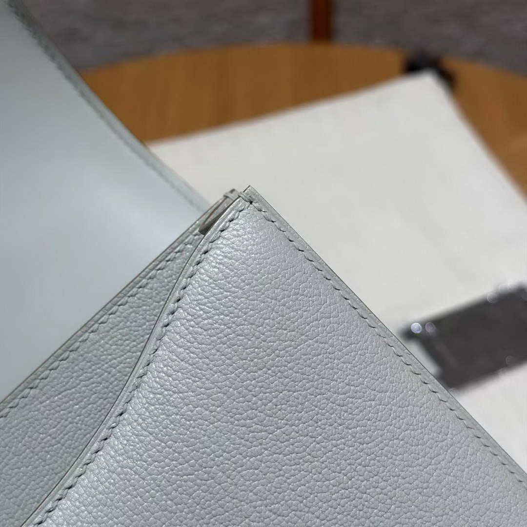 Hermes Constance 18 CM Bag Handmade In Chèvre Calfskin Leather Silver Hardware 80 Girs Perle - Image 9