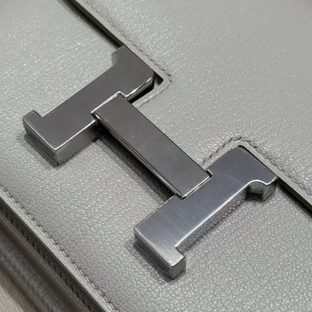 Hermes Constance 18 CM Bag Handmade In Chèvre Calfskin Leather Silver Hardware 80 Girs Perle - Image 8