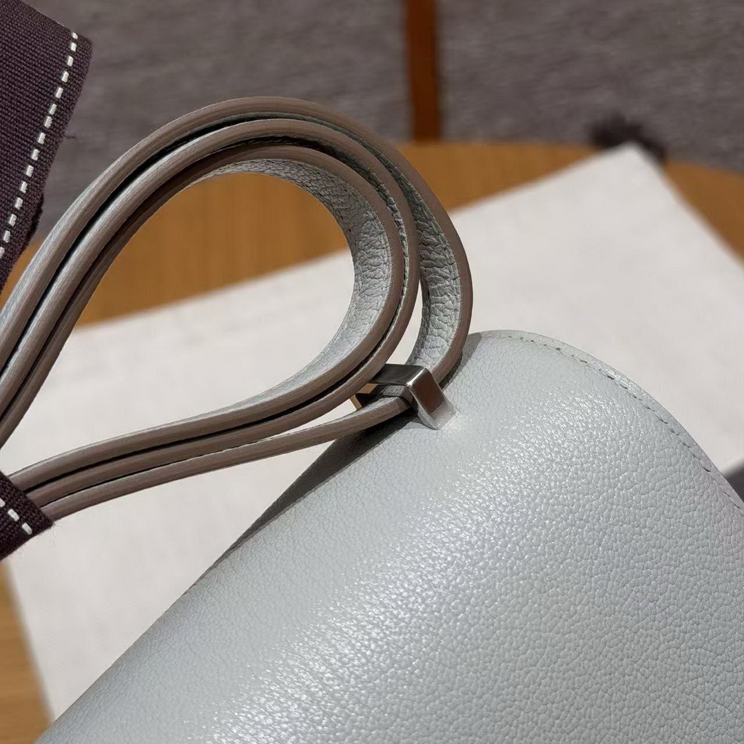 Hermes Constance 18 CM Bag Handmade In Chèvre Calfskin Leather Silver Hardware 80 Girs Perle - Image 7