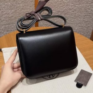 Hermes Constance 18 CM Bag Handmade In Box Calfskin Leather Gold Hardware 89 Noir - Image 2