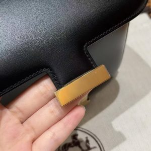 Hermes Constance 18 CM Bag Handmade In Box Calfskin Leather Gold Hardware 89 Noir - Image 12