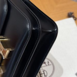 Hermes Constance 18 CM Bag Handmade In Box Calfskin Leather Gold Hardware 89 Noir - Image 9