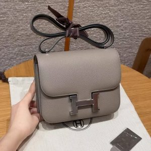 Hermes Constance 18 CM Bag Handmade In Epsom Calfskin Leather Silver Hardware M8 Girs Asphalte