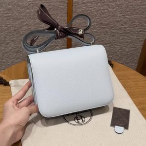 Hermes Constance 18 CM Bag Handmade In Epsom Calfskin Leather Silver Hardware T0 Blue Brume - Image 2