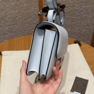 Hermes Constance 18 CM Bag Handmade In Epsom Calfskin Leather Silver Hardware T0 Blue Brume - Image 22