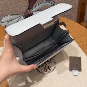 Hermes Constance 18 CM Bag Handmade In Epsom Calfskin Leather Silver Hardware T0 Blue Brume - Image 19