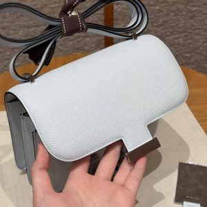 Hermes Constance 18 CM Bag Handmade In Epsom Calfskin Leather Silver Hardware T0 Blue Brume - Image 15