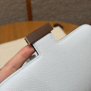 Hermes Constance 18 CM Bag Handmade In Epsom Calfskin Leather Silver Hardware T0 Blue Brume - Image 14
