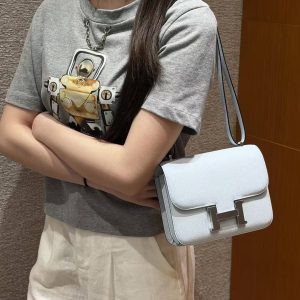 Hermes Constance 18 CM Bag Handmade In Epsom Calfskin Leather Silver Hardware T0 Blue Brume - Image 5