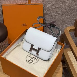 Hermes Constance 18 CM Bag Handmade In Epsom Calfskin Leather Silver Hardware T0 Blue Brume - Image 3