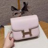 Hermes Constance 19 CM Bag Handmade In Chèvre Calfskin Leather Rose Gold Hardware 09 Mauve Pale