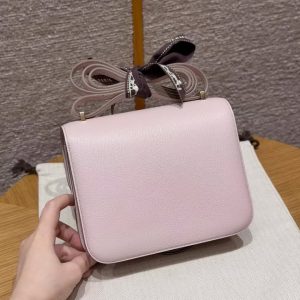 Hermes Constance 19 CM Bag Handmade In Chèvre Calfskin Leather Rose Gold Hardware 09 Mauve Pale - Image 2