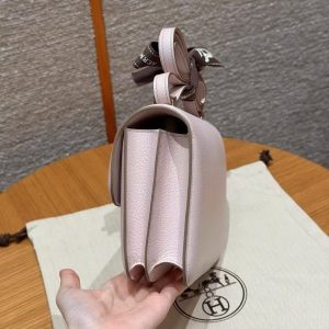 Hermes Constance 19 CM Bag Handmade In Chèvre Calfskin Leather Rose Gold Hardware 09 Mauve Pale - Image 18