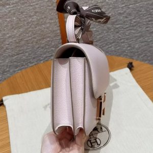 Hermes Constance 19 CM Bag Handmade In Chèvre Calfskin Leather Rose Gold Hardware 09 Mauve Pale - Image 17
