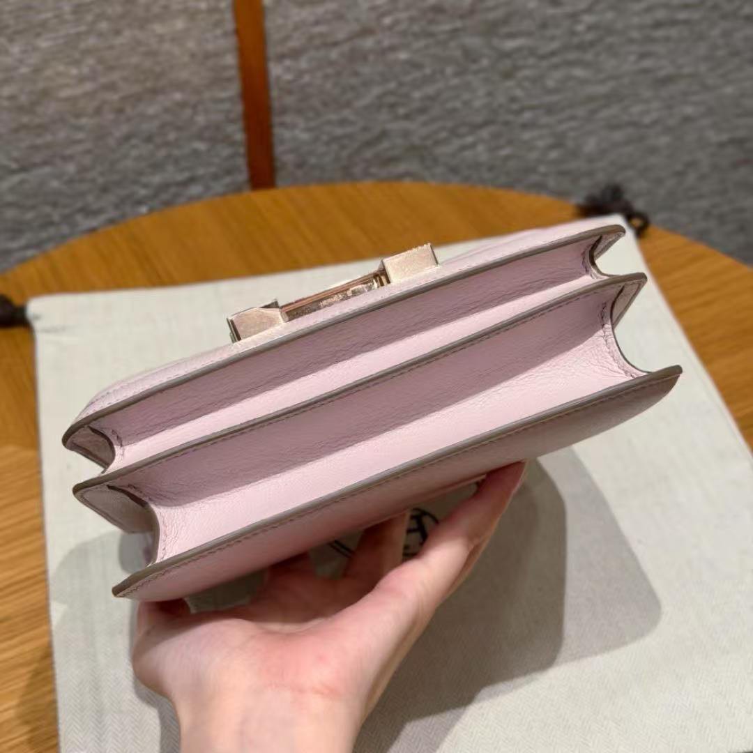 Hermes Constance 19 CM Bag Handmade In Chèvre Calfskin Leather Rose Gold Hardware 09 Mauve Pale - Image 16