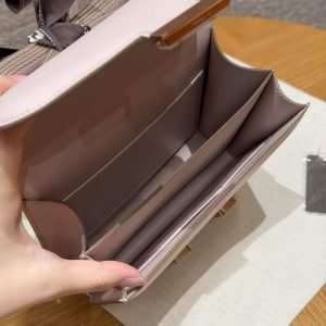 Hermes Constance 19 CM Bag Handmade In Chèvre Calfskin Leather Rose Gold Hardware 09 Mauve Pale - Image 15