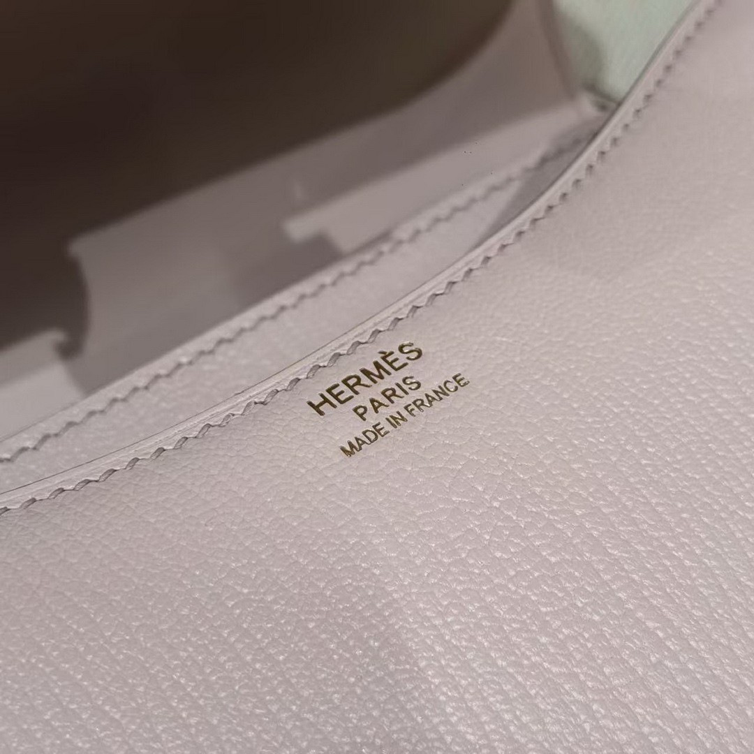 Hermes Constance 19 CM Bag Handmade In Chèvre Calfskin Leather Rose Gold Hardware 09 Mauve Pale - Image 13