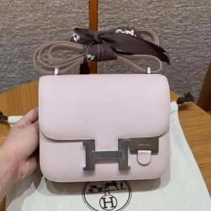 Hermes Constance 19 CM Bag Handmade In Epsom Calfskin Leather Silver Hardware 09 Mauve Pale