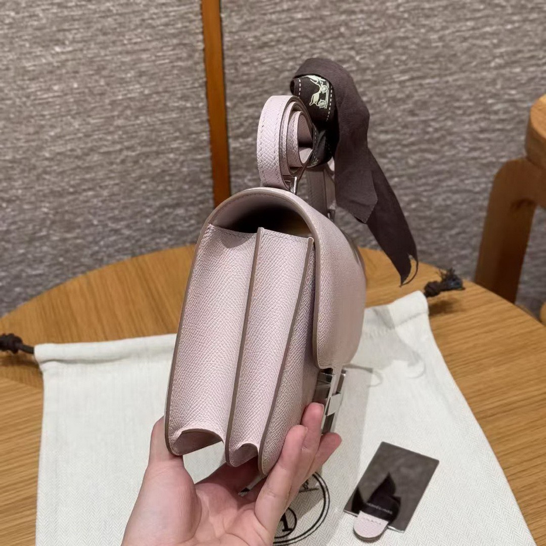 Hermes Constance 19 CM Bag Handmade In Epsom Calfskin Leather Silver Hardware 09 Mauve Pale - Image 16
