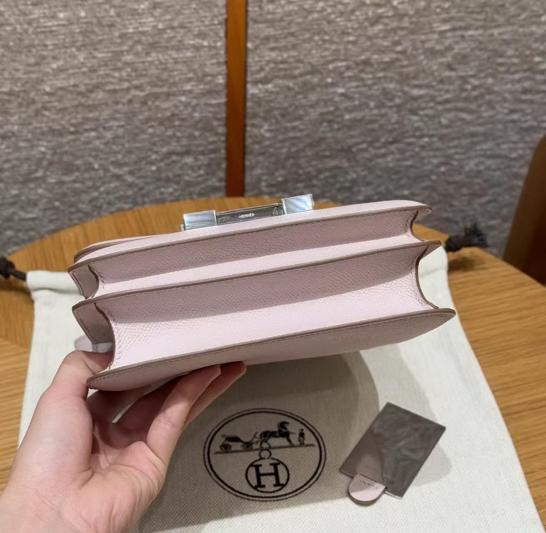 Hermes Constance 19 CM Bag Handmade In Epsom Calfskin Leather Silver Hardware 09 Mauve Pale - Image 15