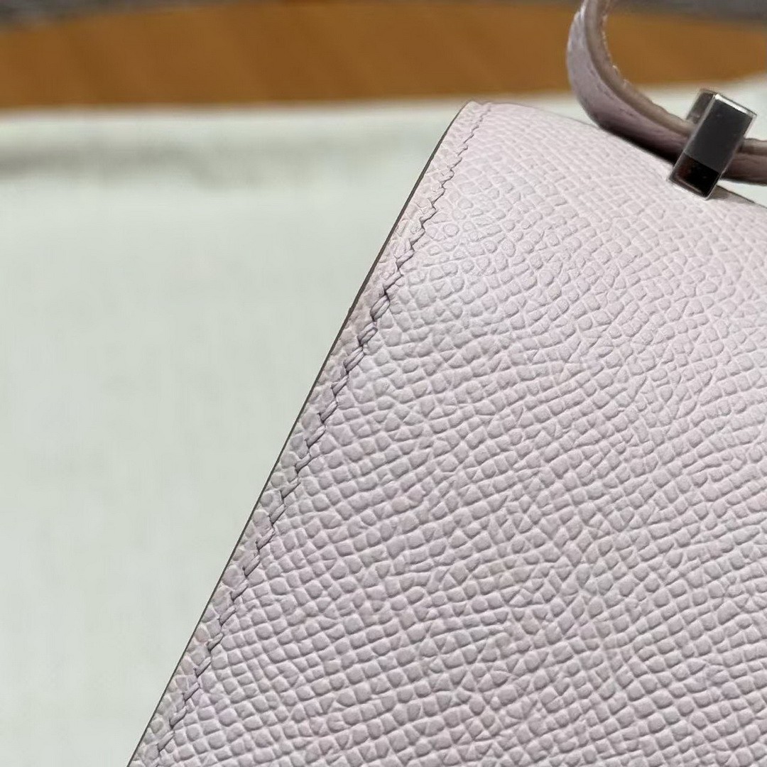Hermes Constance 19 CM Bag Handmade In Epsom Calfskin Leather Silver Hardware 09 Mauve Pale - Image 14