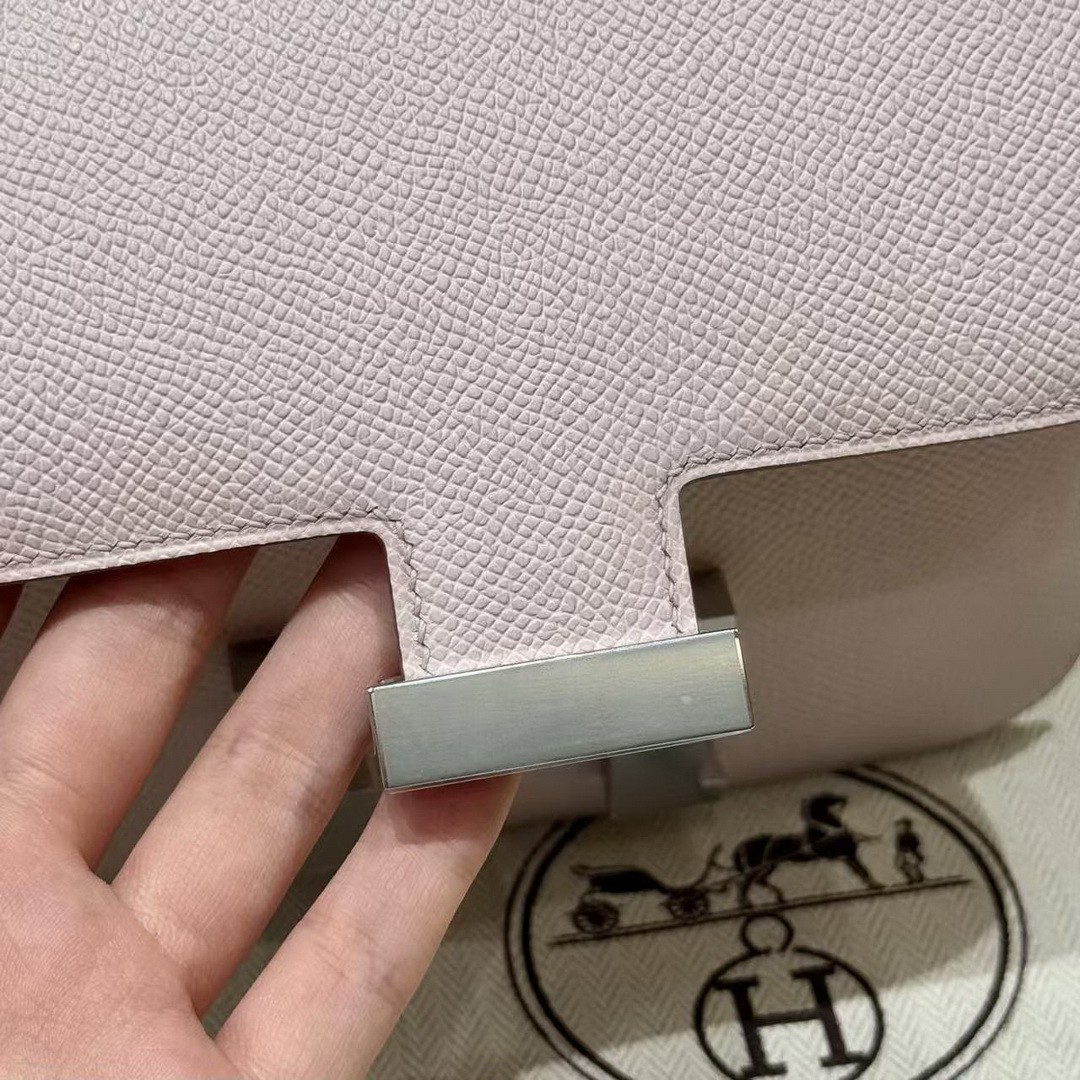 Hermes Constance 19 CM Bag Handmade In Epsom Calfskin Leather Silver Hardware 09 Mauve Pale - Image 13