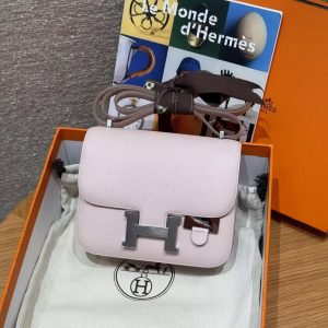 Hermes Constance 19 CM Bag Handmade In Epsom Calfskin Leather Silver Hardware 09 Mauve Pale - Image 10
