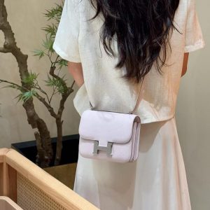 Hermes Constance 19 CM Bag Handmade In Epsom Calfskin Leather Silver Hardware 09 Mauve Pale - Image 3