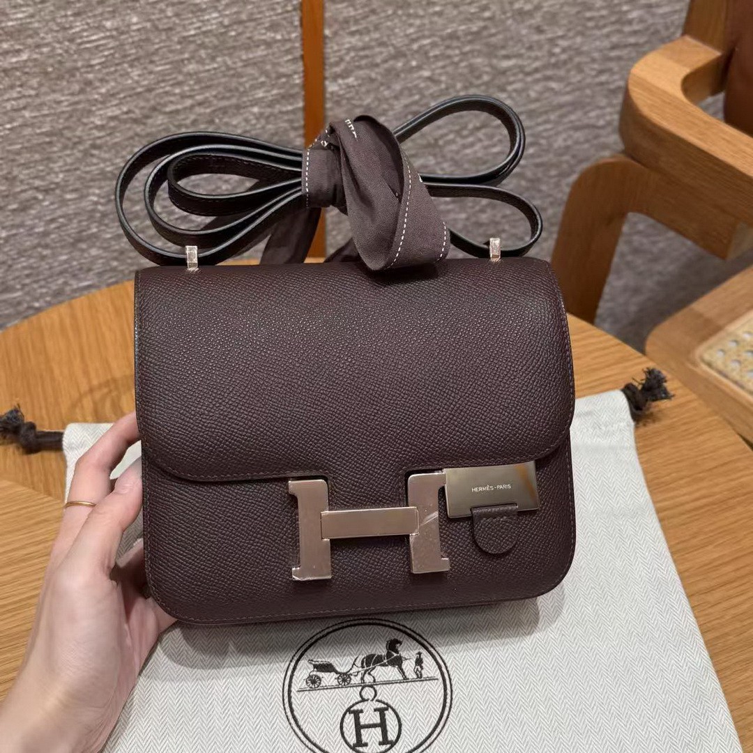 Hermes Constance 19 CM Bag Handmade In Epsom Calfskin Leather Rose Gold Hardware 0G Rouge Seller
