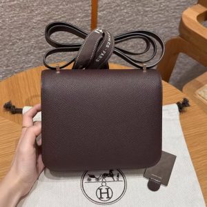 Hermes Constance 19 CM Bag Handmade In Epsom Calfskin Leather Rose Gold Hardware 0G Rouge Seller - Image 2