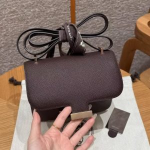 Hermes Constance 19 CM Bag Handmade In Epsom Calfskin Leather Rose Gold Hardware 0G Rouge Seller - Image 17