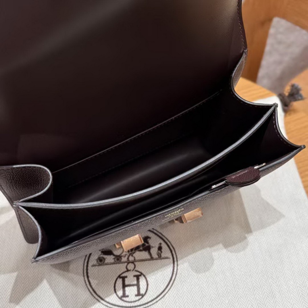 Hermes Constance 19 CM Bag Handmade In Epsom Calfskin Leather Rose Gold Hardware 0G Rouge Seller - Image 16