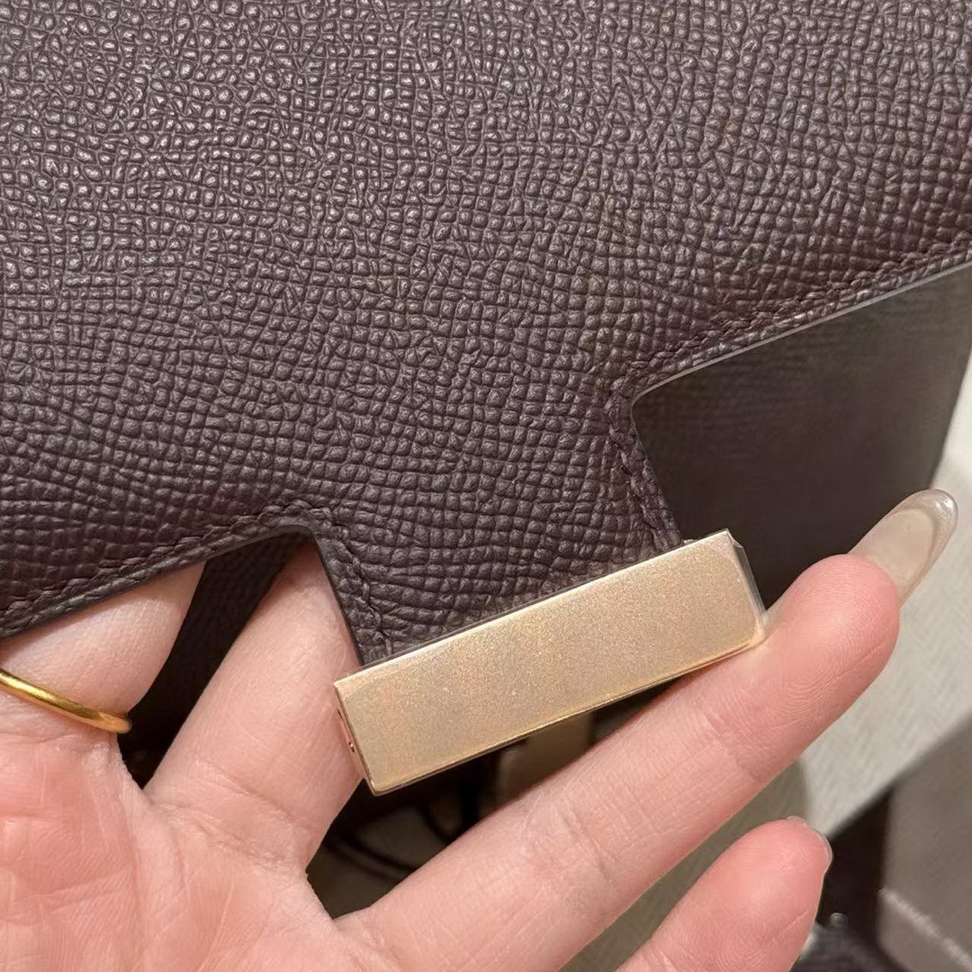 Hermes Constance 19 CM Bag Handmade In Epsom Calfskin Leather Rose Gold Hardware 0G Rouge Seller - Image 14