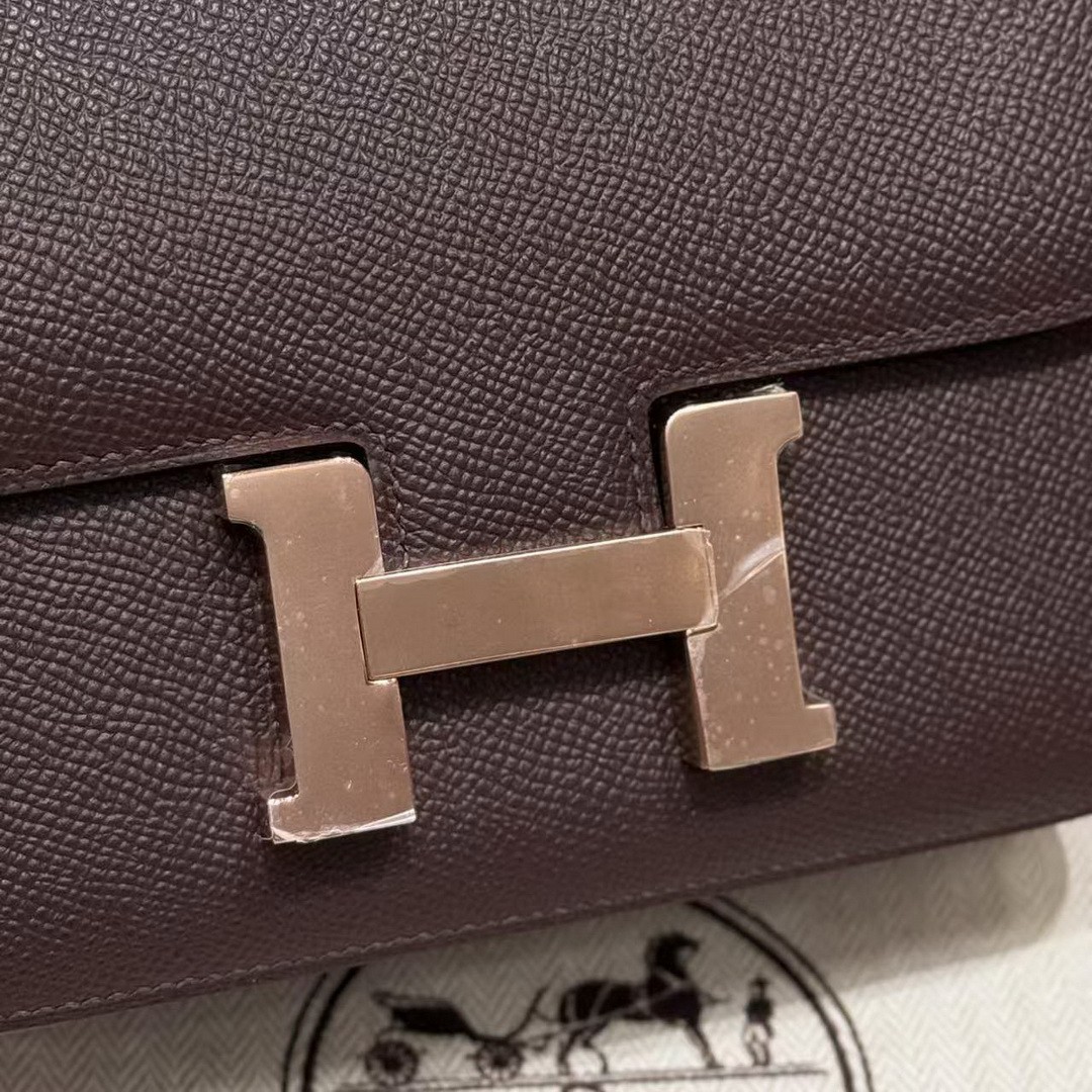 Hermes Constance 19 CM Bag Handmade In Epsom Calfskin Leather Rose Gold Hardware 0G Rouge Seller - Image 5