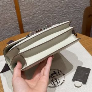 Hermes Constance 19 CM Bag Handmade In Box Calfskin Leather Silver Hardware 10 Craie - Image 18