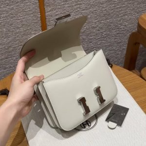 Hermes Constance 19 CM Bag Handmade In Box Calfskin Leather Silver Hardware 10 Craie - Image 13