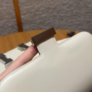 Hermes Constance 19 CM Bag Handmade In Box Calfskin Leather Silver Hardware 10 Craie - Image 11