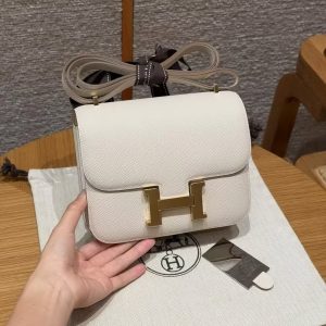 Hermes Constance 19 CM Bag Handmade In Epsom Calfskin Leather Gold Hardware 10 Craie