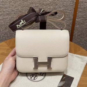 Hermes Constance 19 CM Bag Handmade In Epsom Calfskin Leather Silver Hardware 10 Craie